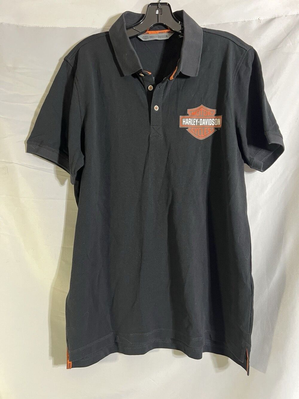Harley-Davidson Garage Men’s size L Black Logo Knit Polo Slim Fit